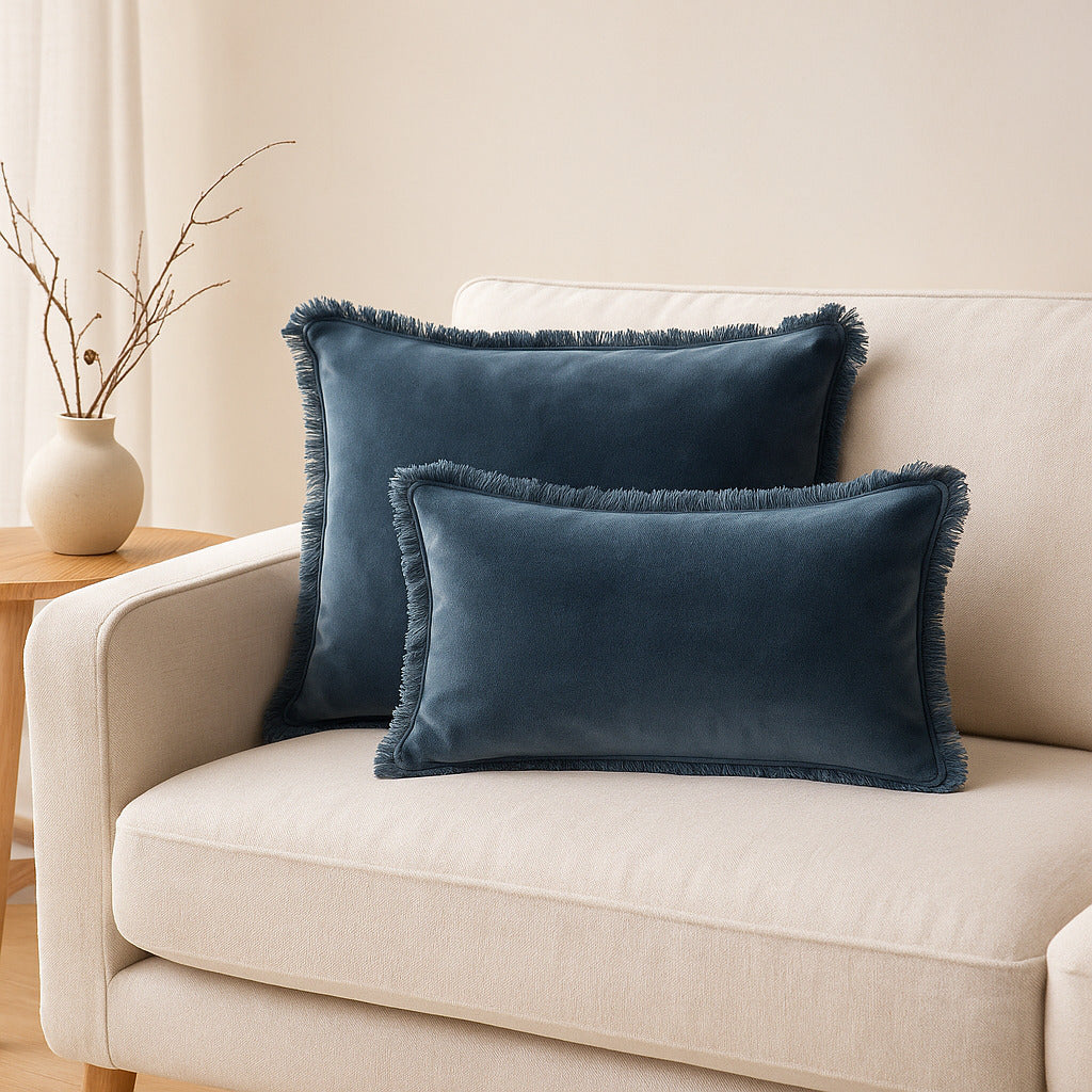 Coussin velours de coton 50x50 ISCHIA - bleu orage