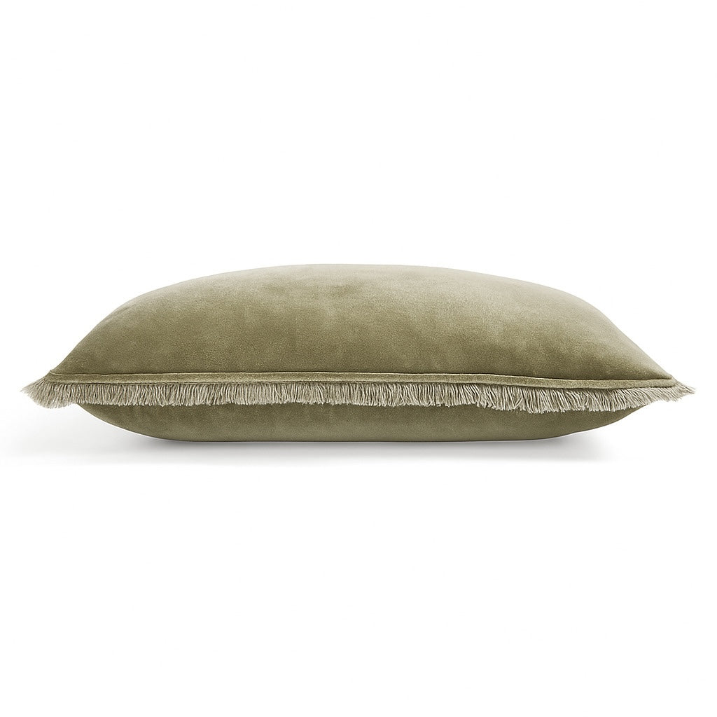 Coussin velours de coton 50x30 ISCHIA - vert kaki