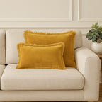 Coussin velours de coton 50x30 ISCHIA - jaune moutarde