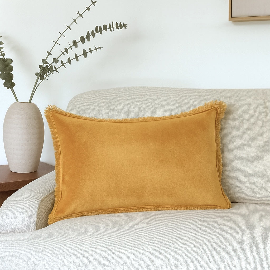 Coussin velours de coton 50x30 ISCHIA - jaune moutarde