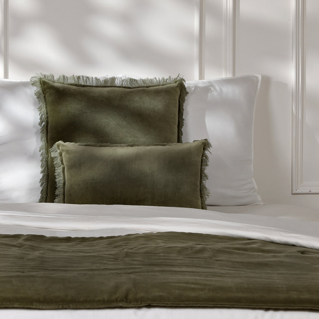 Coussin velours de coton 50x50 ISCHIA - vert kaki