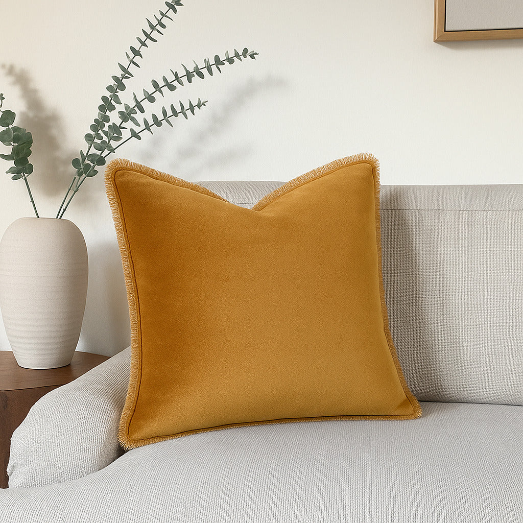 Coussin velours de coton 50x50 ISCHIA - jaune moutarde