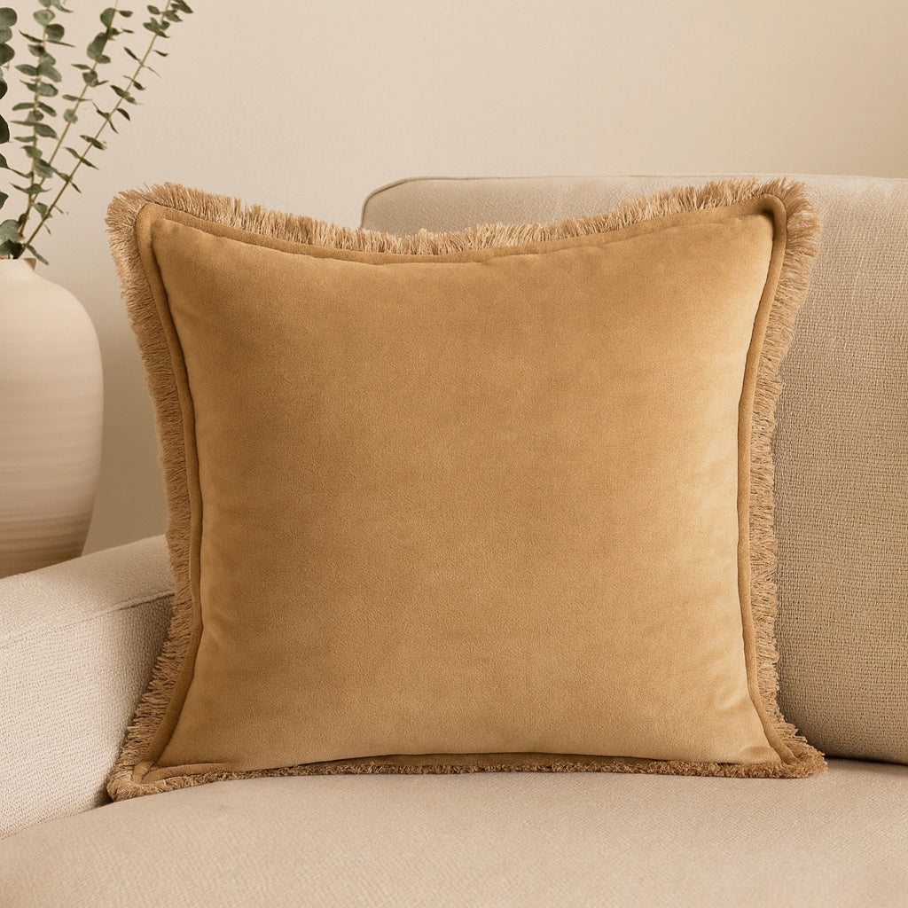 Coussin velours de coton 50x50 ISCHIA - camel