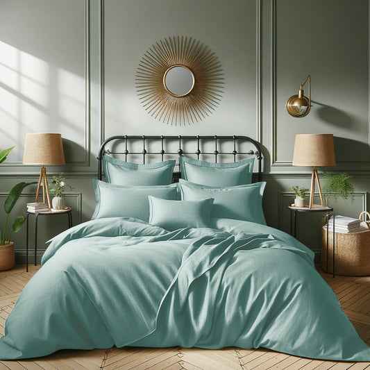 Housse de couette satin de coton bleu aqua JULIA