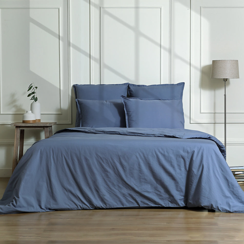 Parure + taies 50x70 percale de coton denim NINA - 260x240+2(50x70) cm