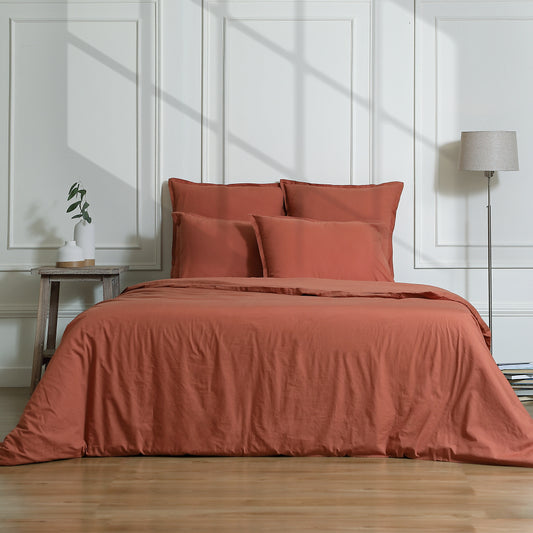 Parure + taies 50x70 percale de coton rouge toscane NINA