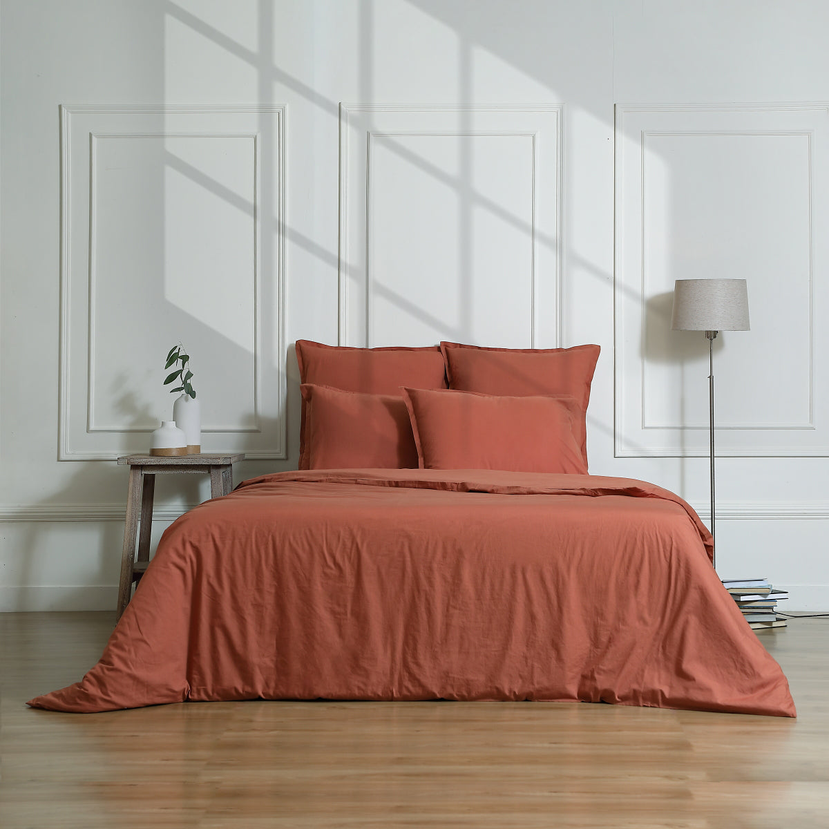 Parure + taies 50x70 percale de coton rouge toscane NINA - 260x240+2(50x70) cm