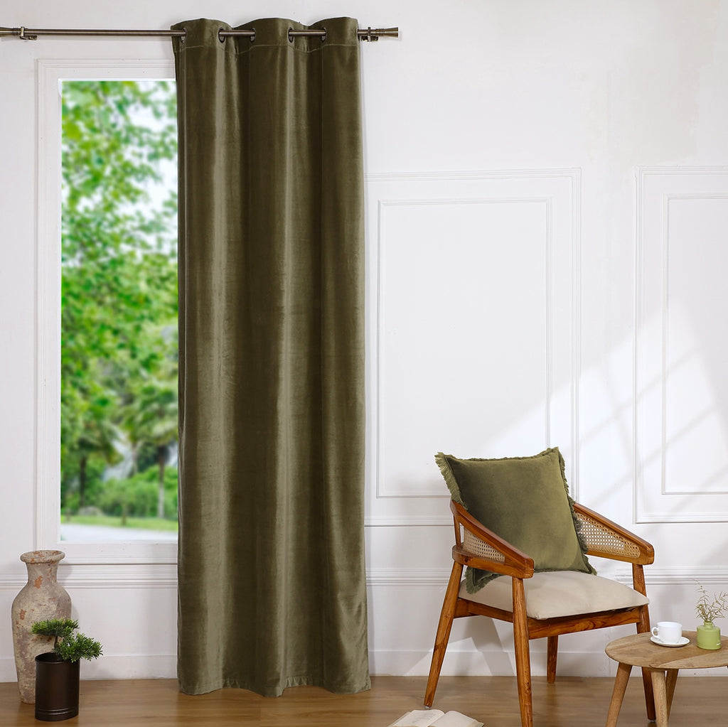 Rideau à oeillets velours de coton 135x260 VELVET - vert kaki