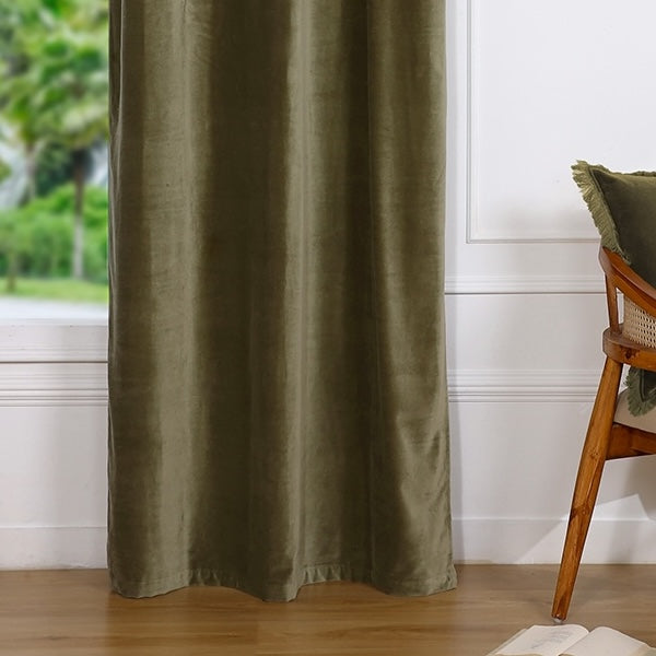 Rideau à oeillets velours de coton 135x260 VELVET - vert kaki
