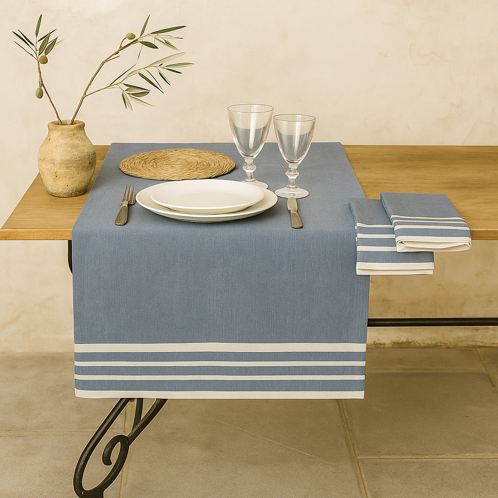 Chemin de table coton 50x150 MAHDIA - bleu jean