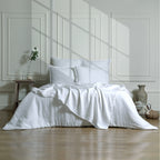 Parure + taies 50x70 lin lavé blanc CAMILLE - 240x220+2(50x70) cm