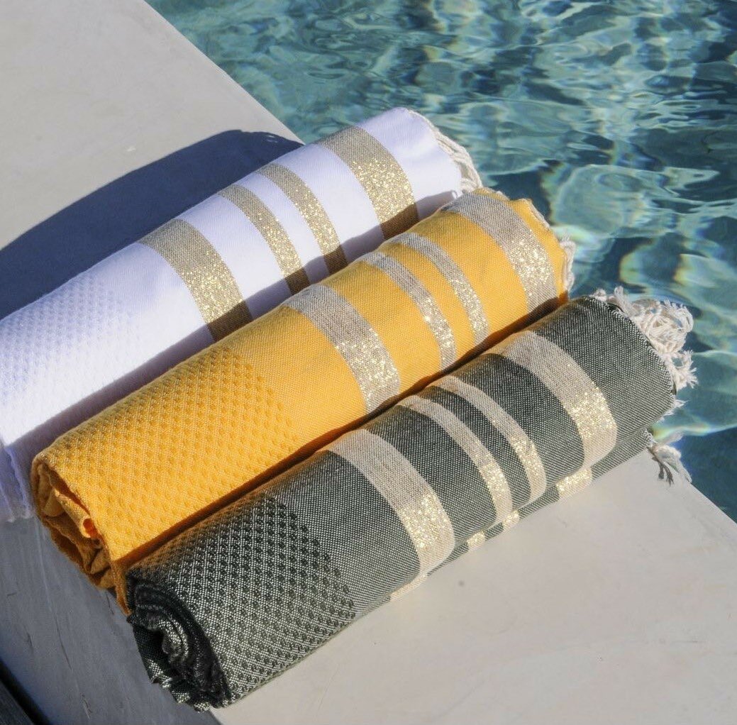 Fouta nid d'abeille lurex coton HAMPTONS 100x200