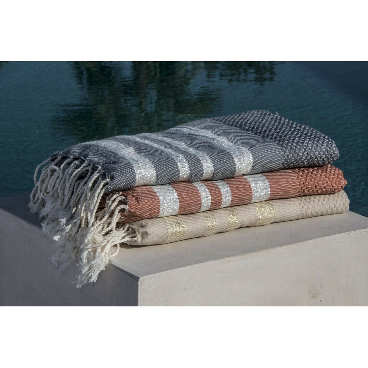 Fouta nid d'abeille lurex coton HAMPTONS 100x200