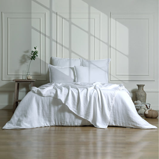 Parure + taies 50x70 lin lavé blanc CAMILLE