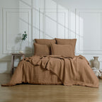 Parure + taies 50x70 lin lavé noisette CAMILLE - 240x220+2(50x70) cm