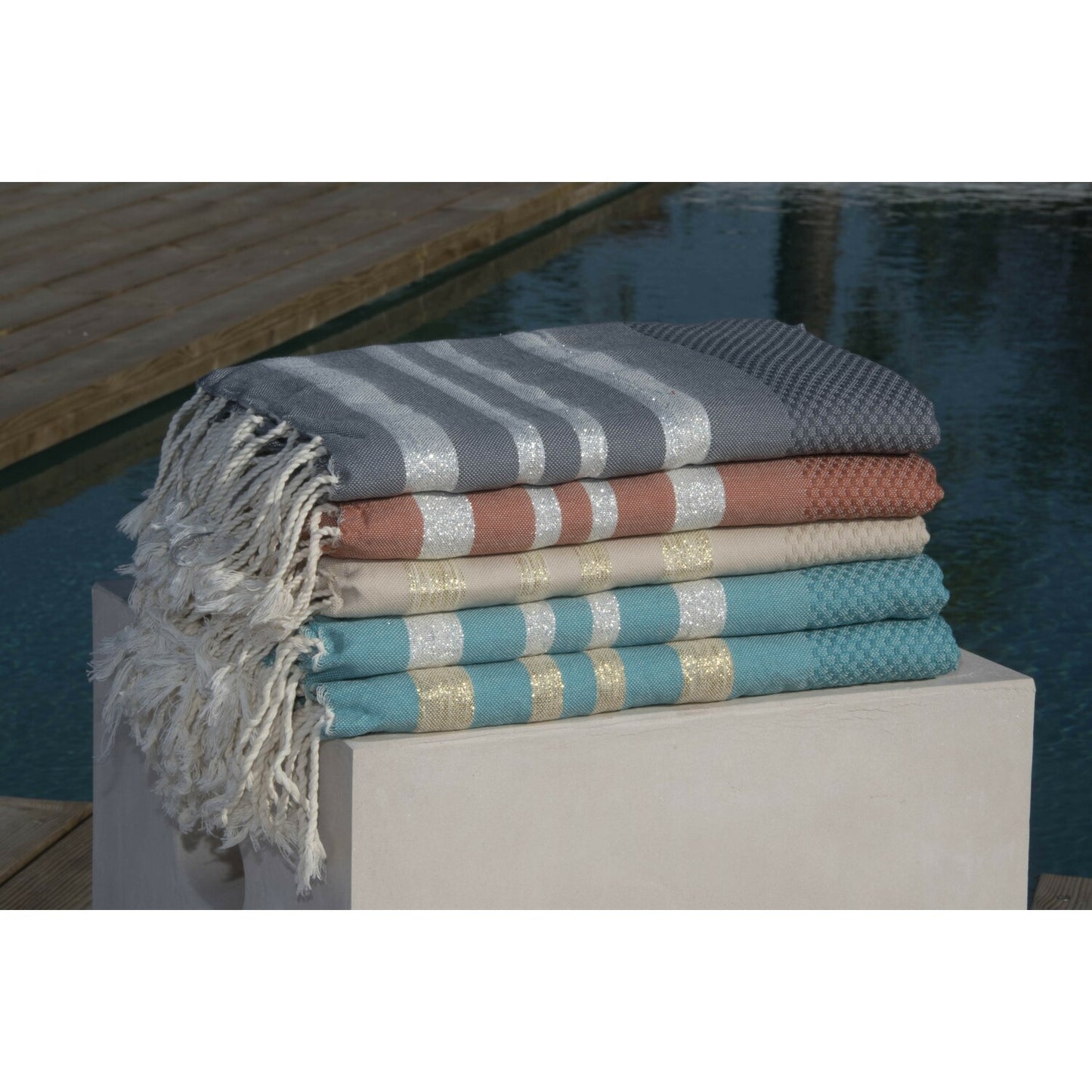 Fouta nid d'abeille lurex coton HAMPTONS 100x200