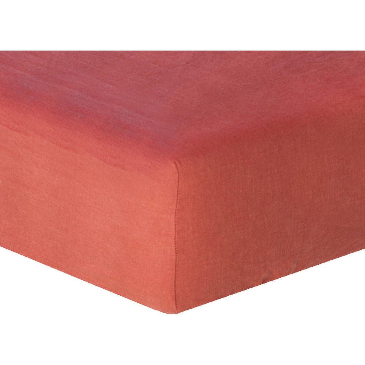 Drap housse lin lavé terracotta HORTENSE - 200x200x40 - febronie.com