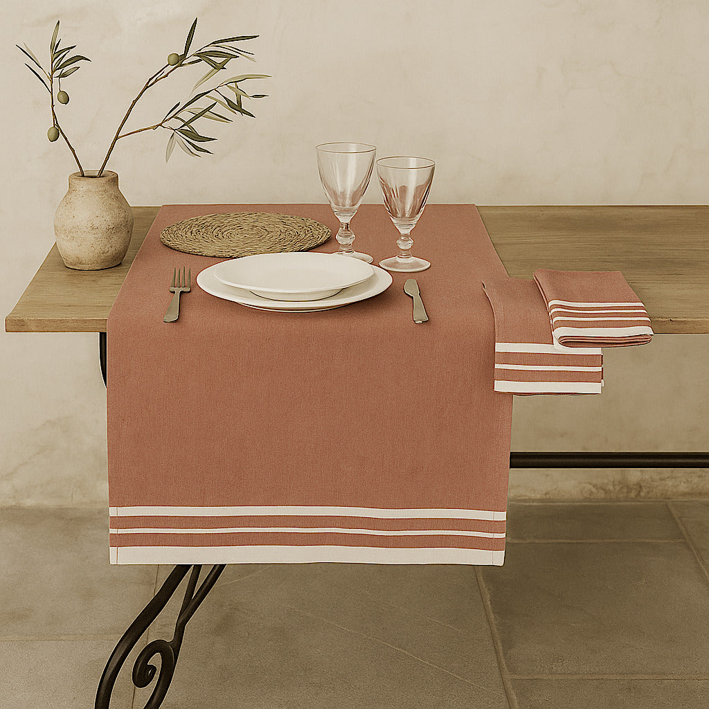 Chemin de table coton 50x150 MAHDIA - rouge tomette