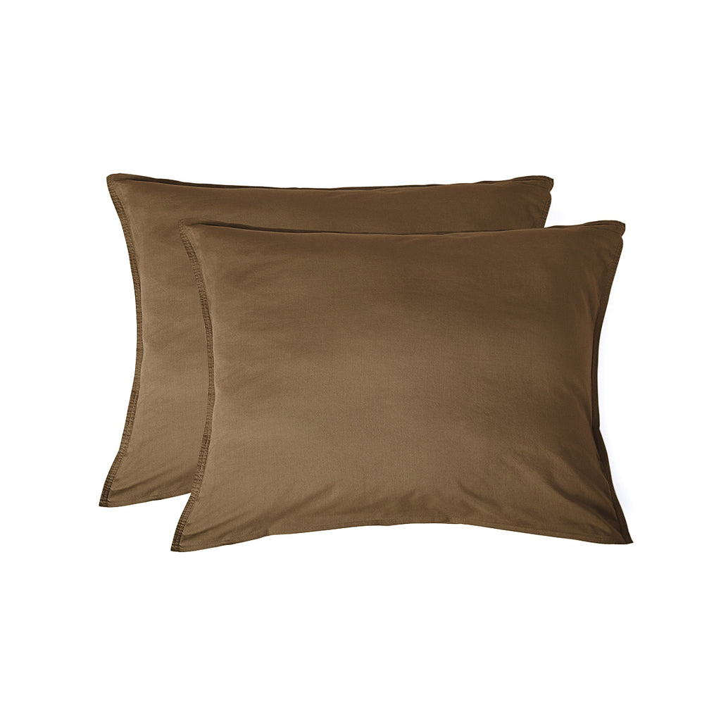 Taie d'oreiller (x2) coton lavé noisette LUNA - 50x70 cm