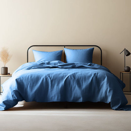 Housse de couette gaze de coton bleu jean CLARA