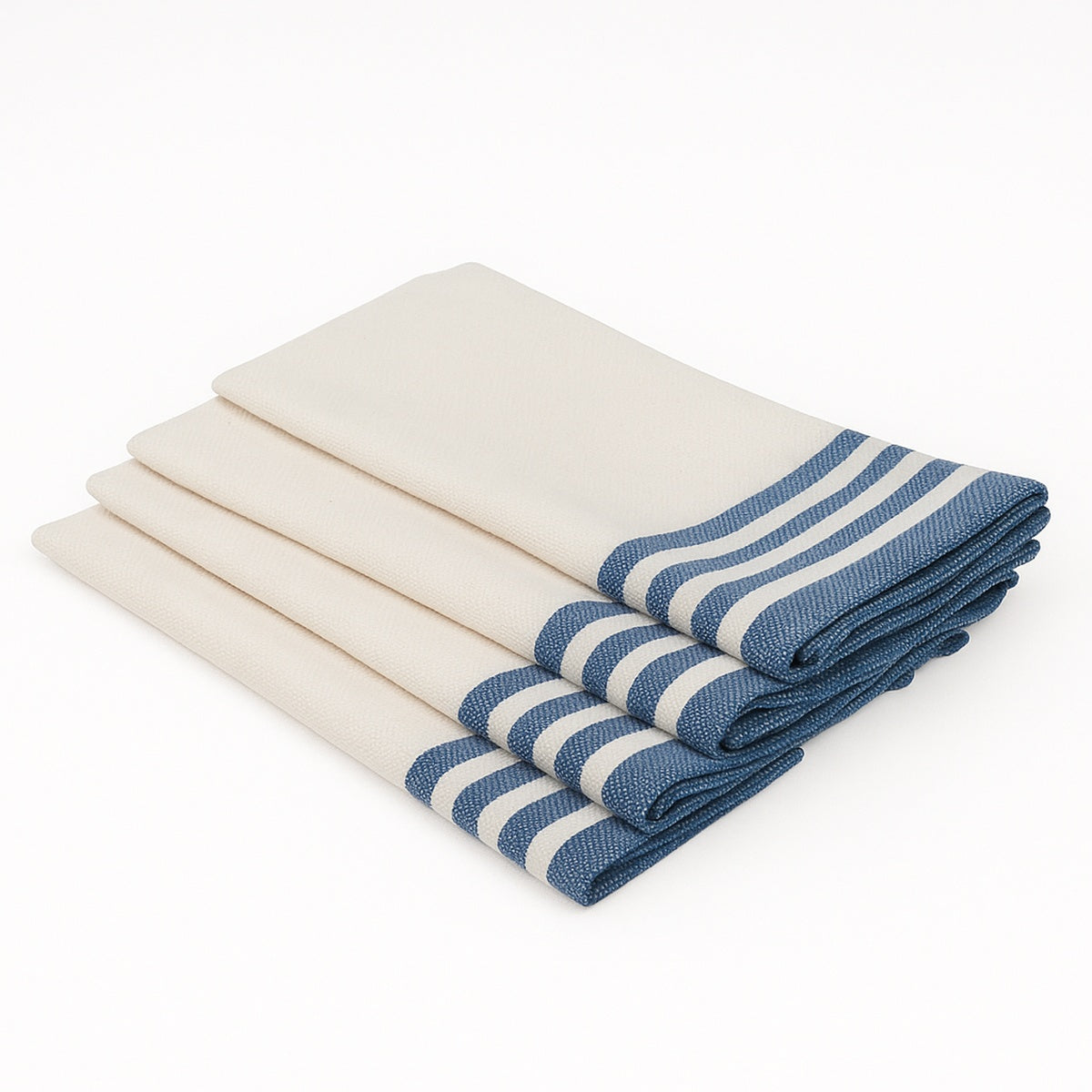 Serviette de table (x4) coton 45x45 MAHDIA - blanc / bleu grec
