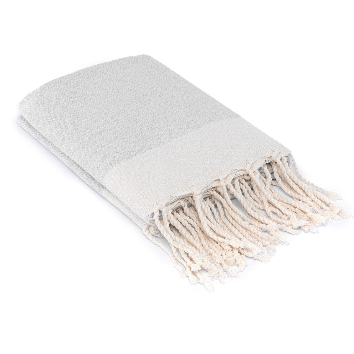 Plaid coton gris perle / écru COURCHEVEL - 160x250 - febronie.com