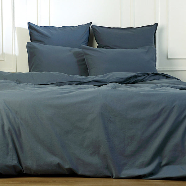 Parure + taies 50x70 coton lavé bleu orage LUNA