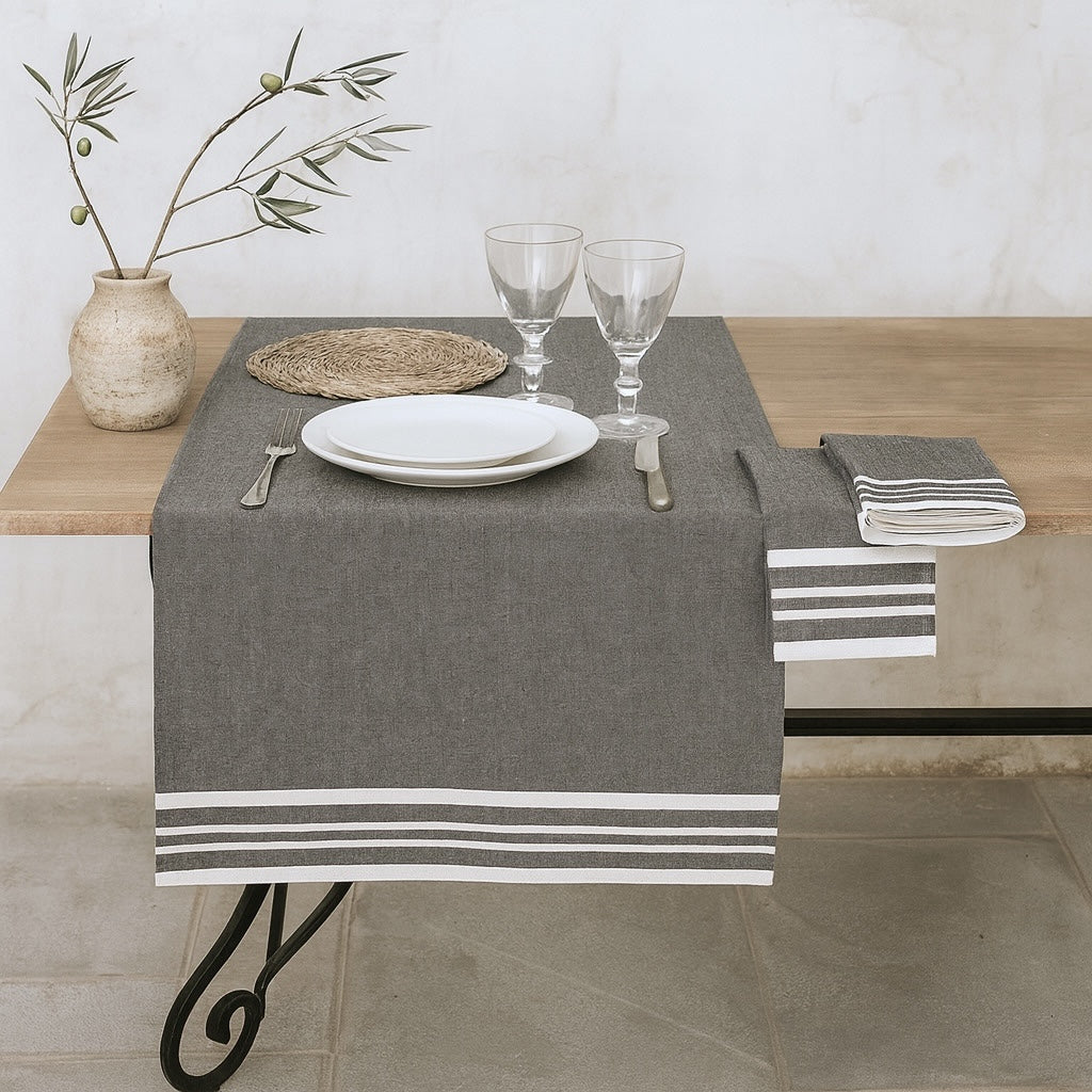 Chemin de table coton 50x150 MAHDIA - gris moyen