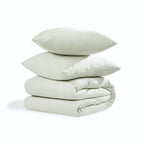 Parure + taies 65x65 coton lavé vert céladon LUNAR - 240x220+2(65x65) cm