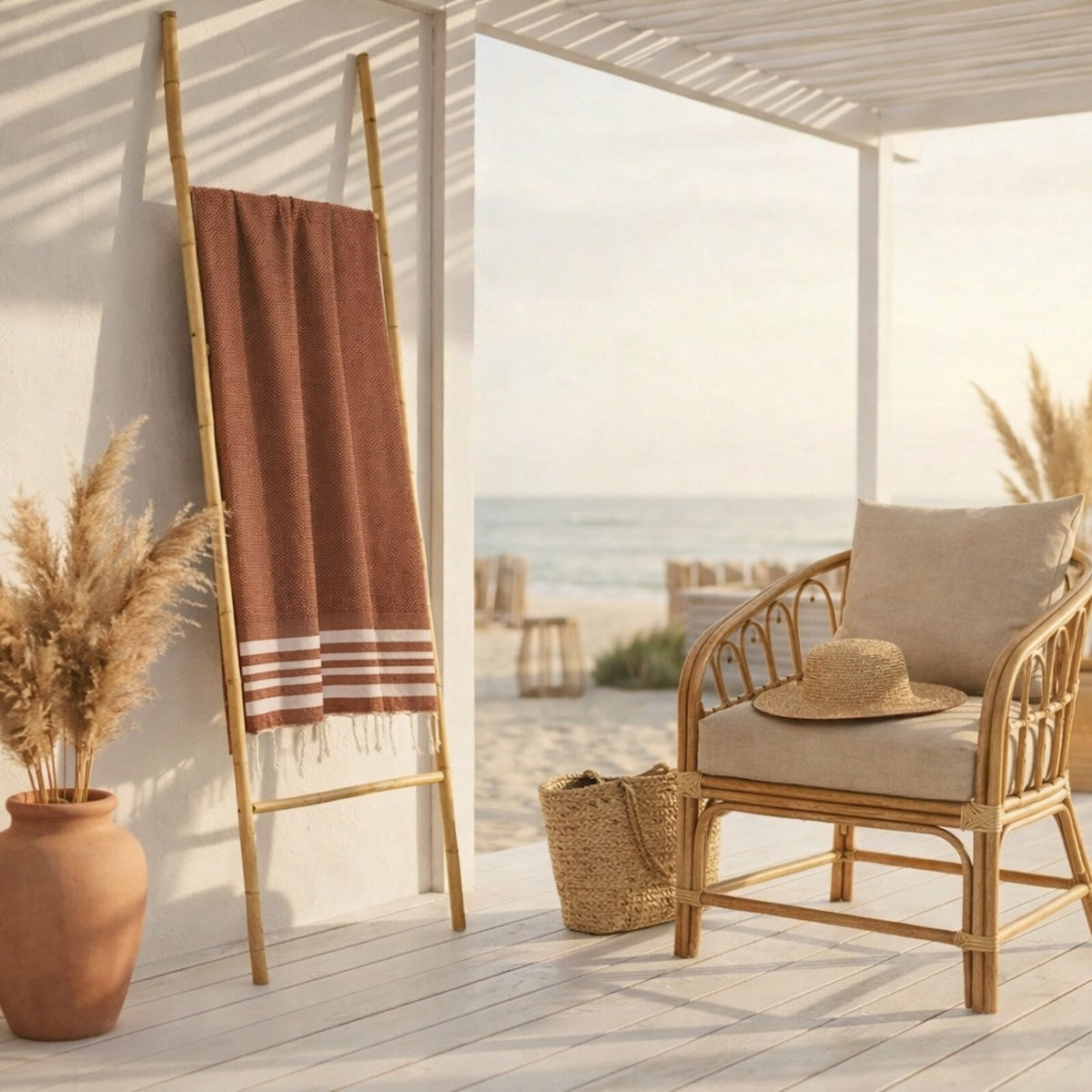 Fouta coton 100x200 NEWPORT rouge tomette