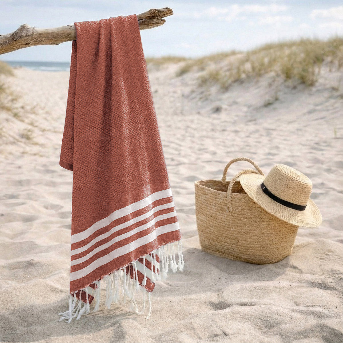 Fouta coton 100x200 NEWPORT rouge tomette