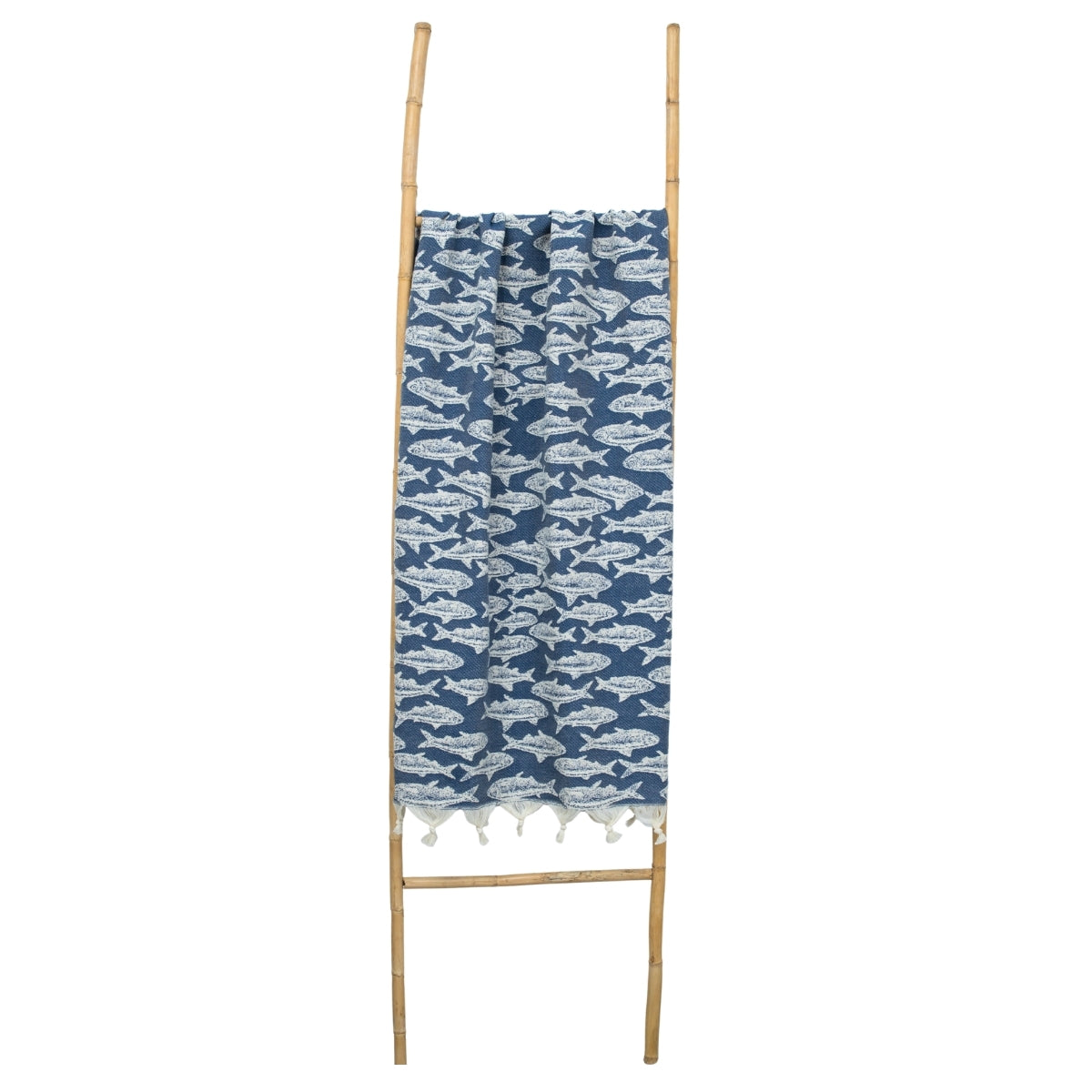Fouta jacquard coton 100x200 POISSON bleu jean