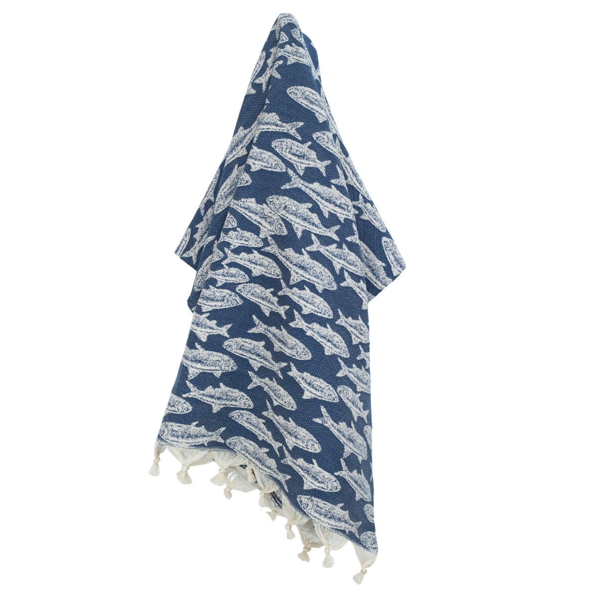 Fouta jacquard coton 100x200 POISSON bleu jean