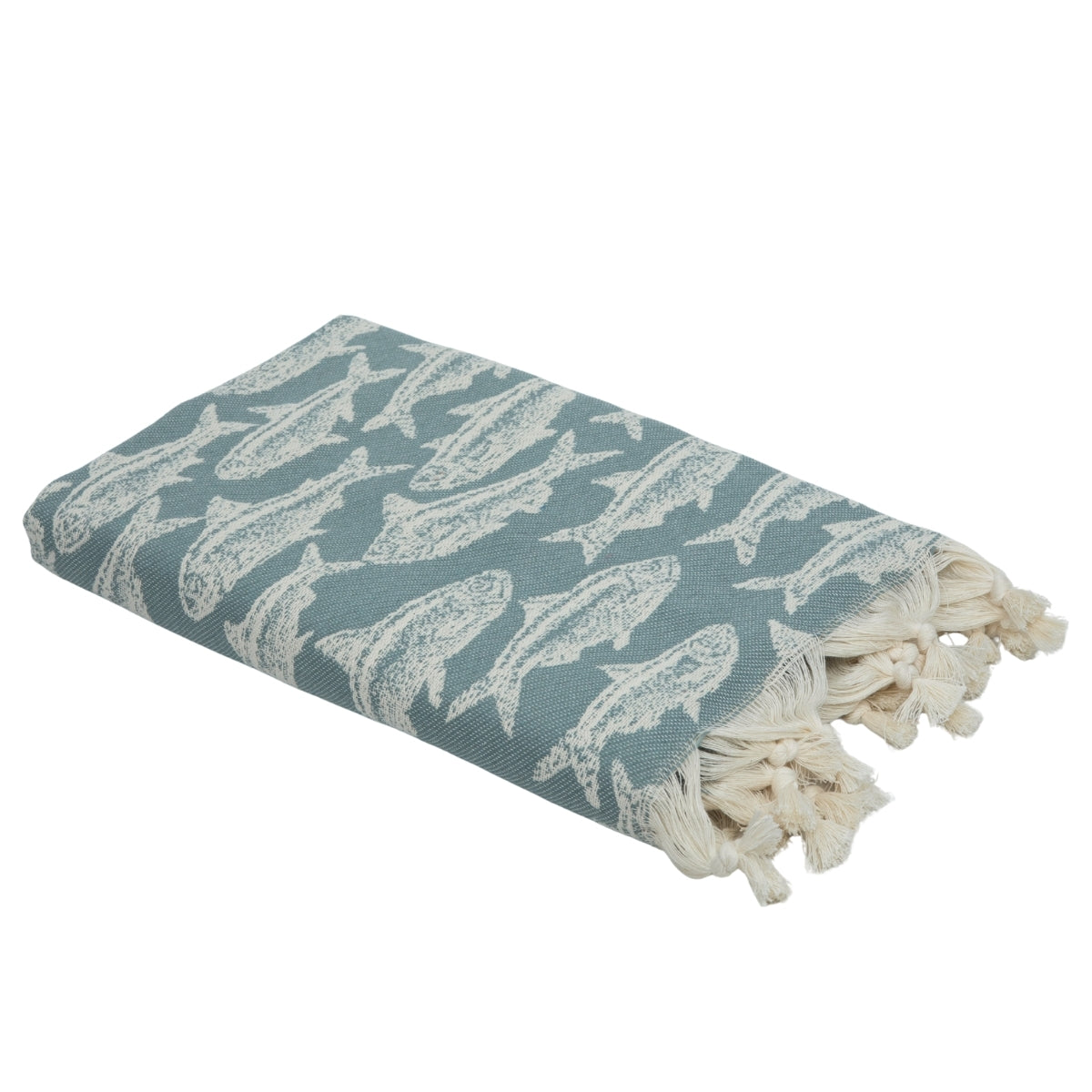 Fouta jacquard coton 100x200 POISSON vert sauge