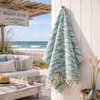 Fouta jacquard coton 100x200 POISSON vert sauge