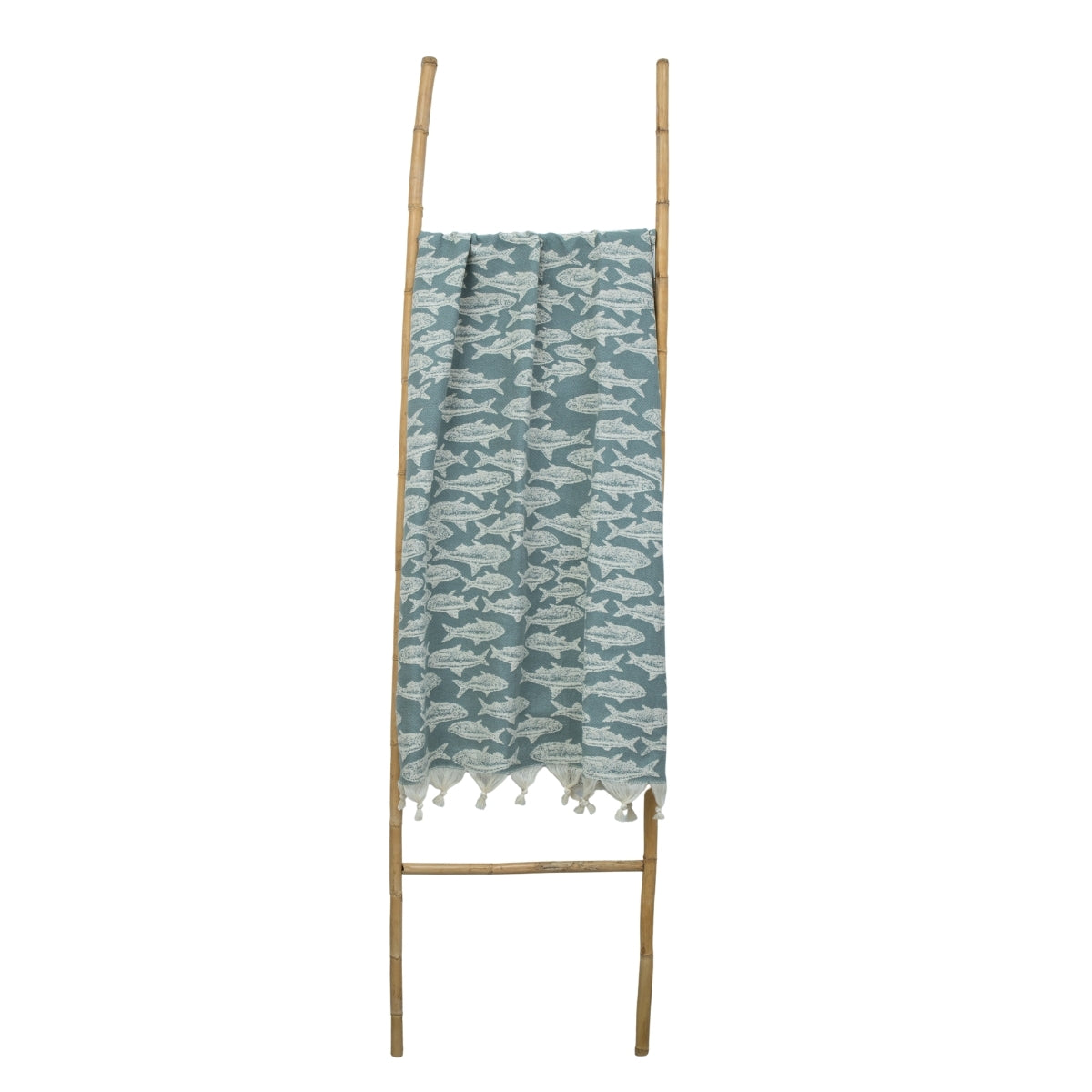 Fouta jacquard coton 100x200 POISSON vert sauge