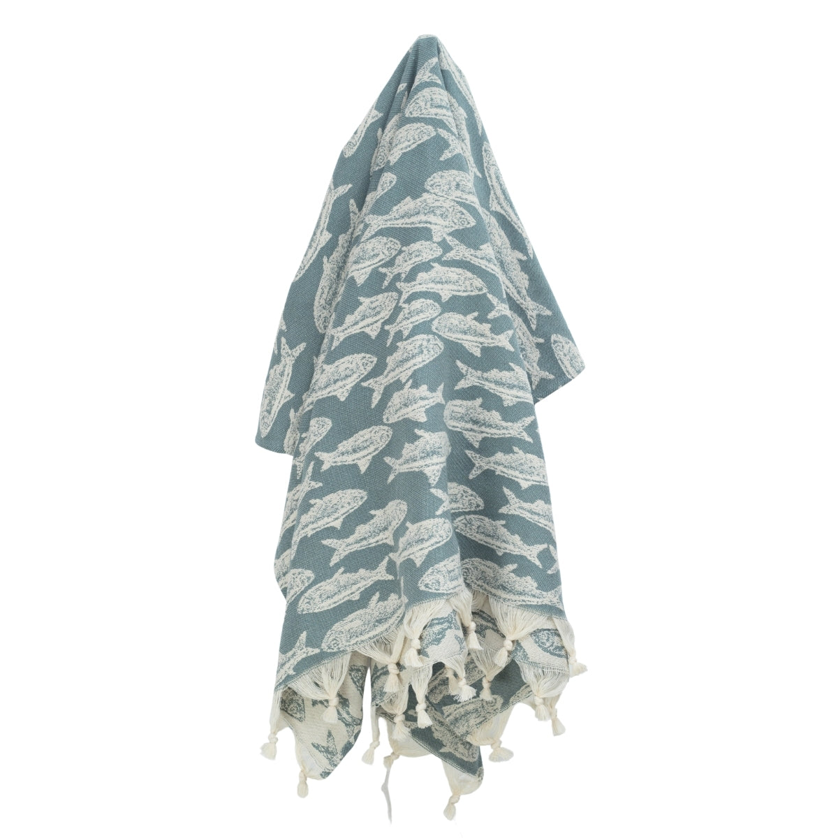 Fouta jacquard coton 100x200 POISSON vert sauge