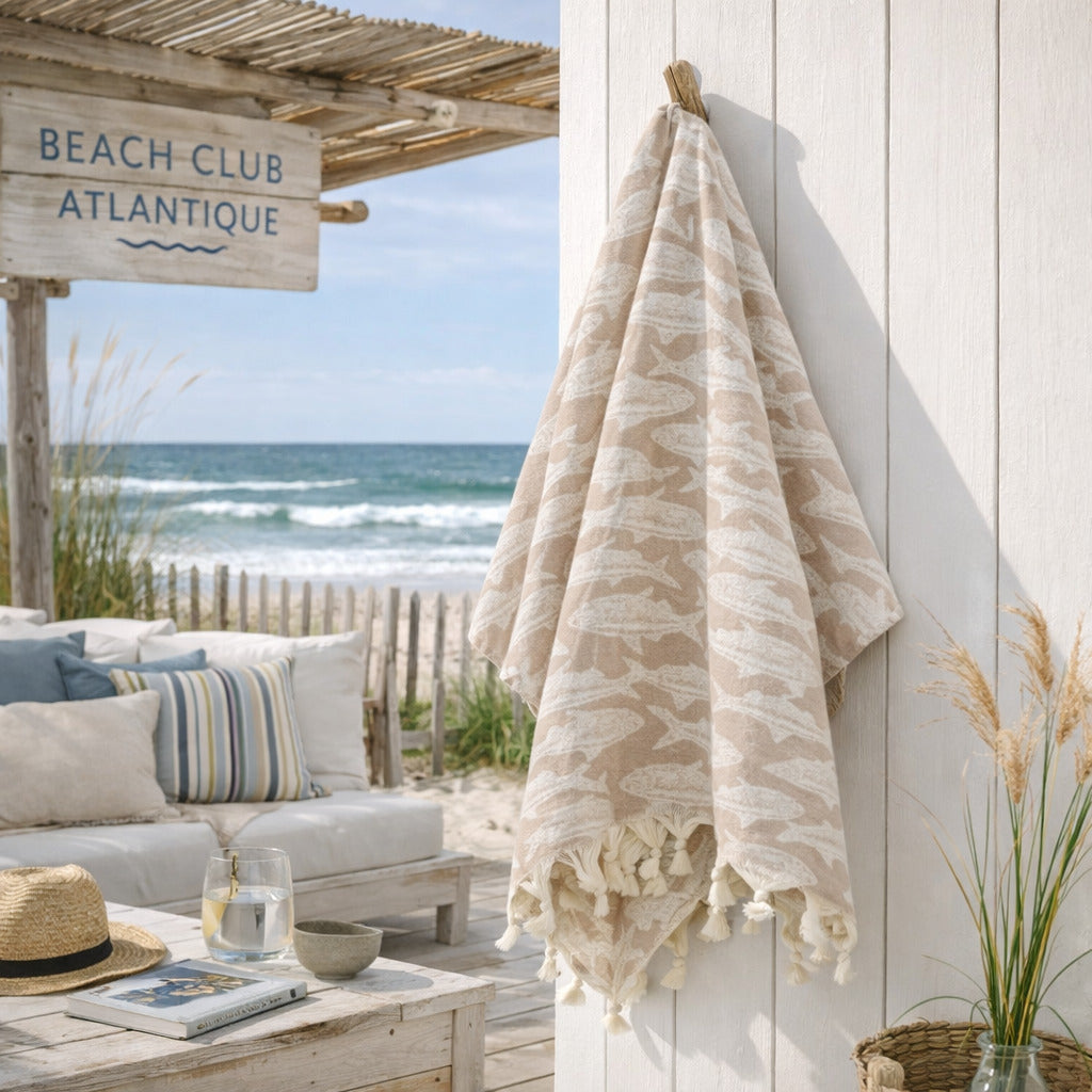 Fouta jacquard coton 100x200 POISSON beige