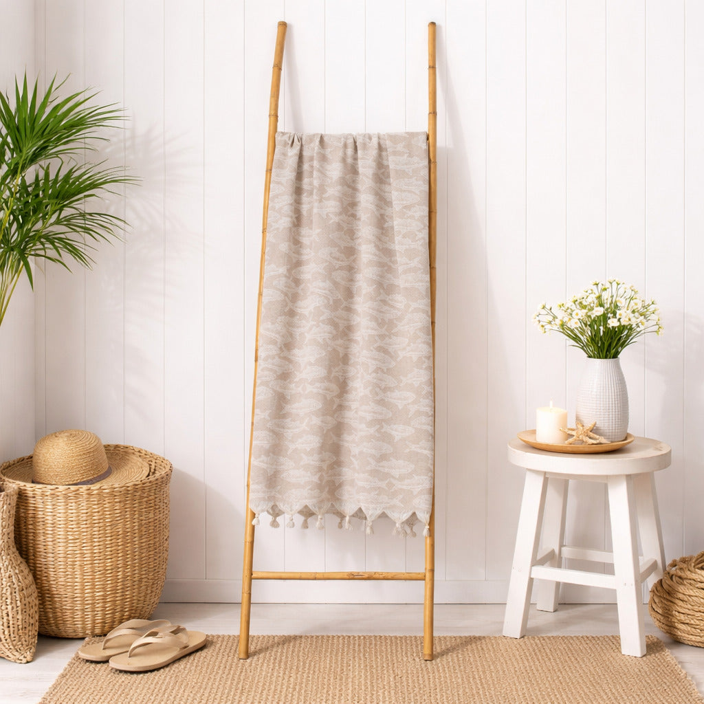 Fouta jacquard coton 100x200 POISSON beige