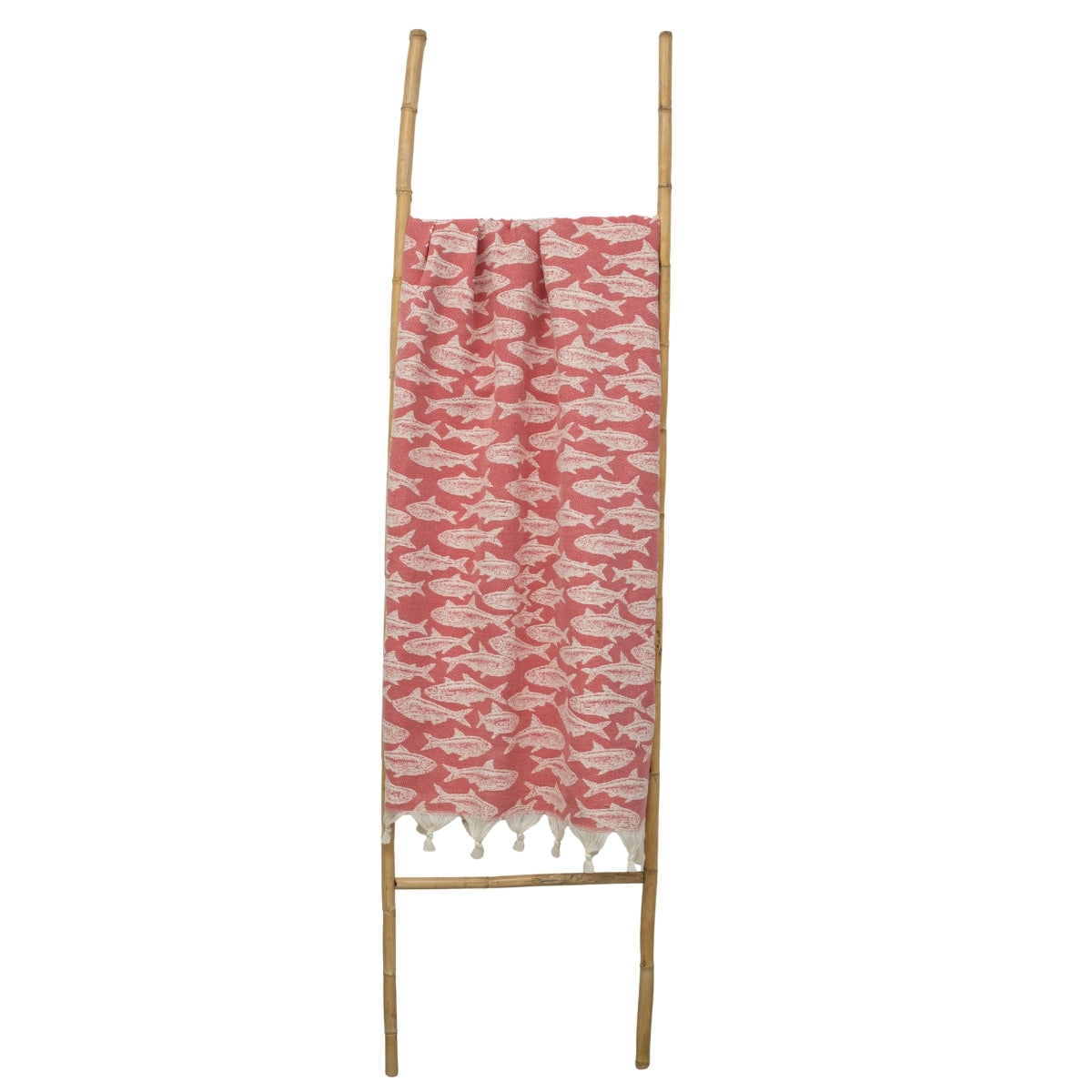 Fouta jacquard coton 100x200 POISSON rouge corail
