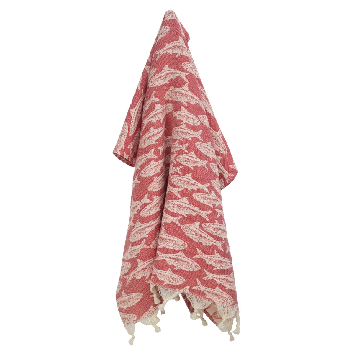 Fouta jacquard coton 100x200 POISSON rouge corail