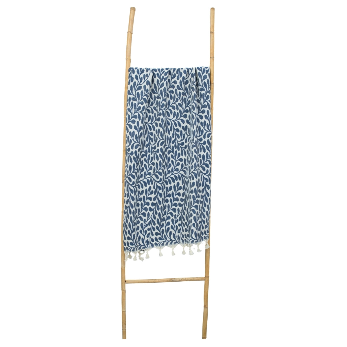 Fouta jacquard coton 100x200 FEUILLE bleu jean