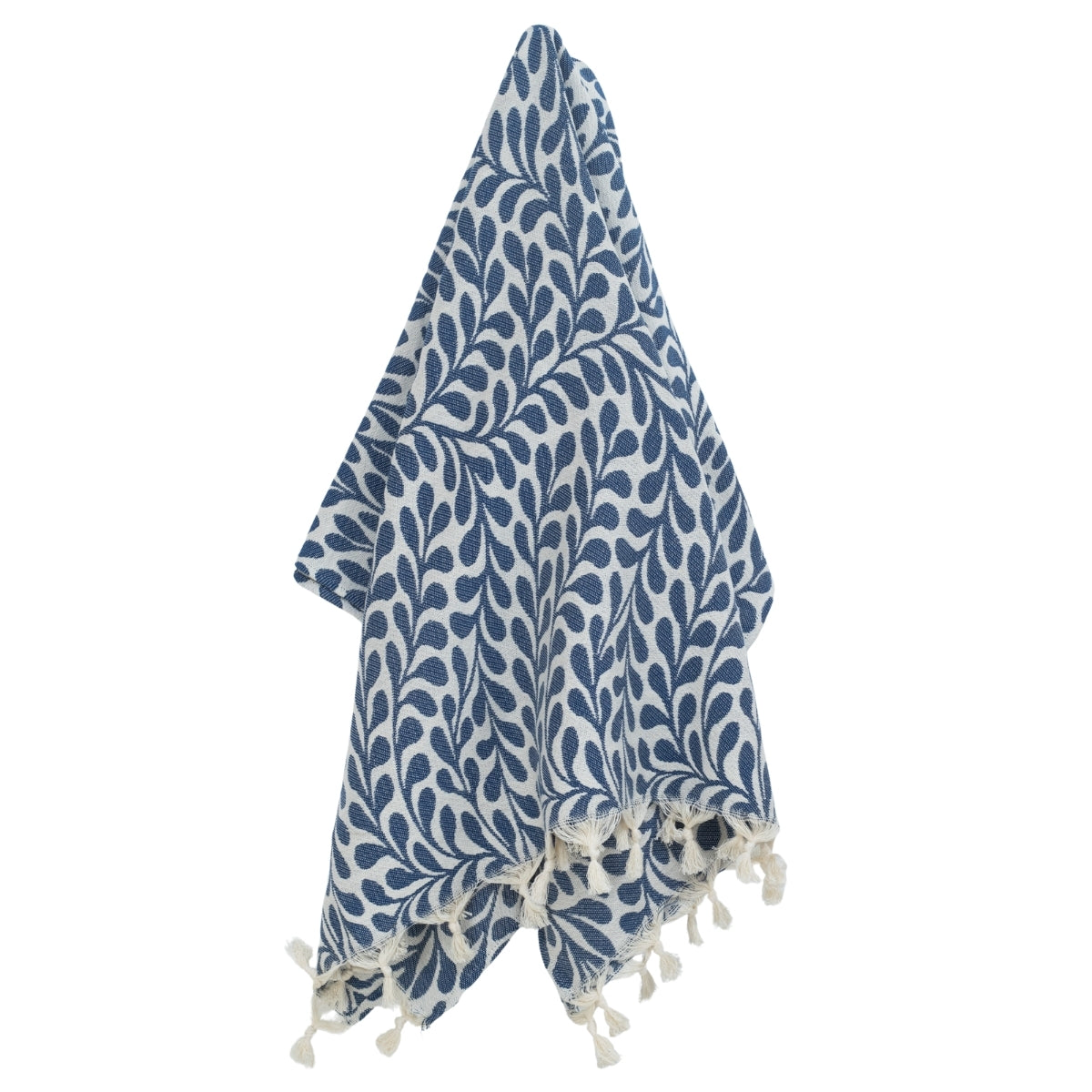 Fouta jacquard coton 100x200 FEUILLE bleu jean