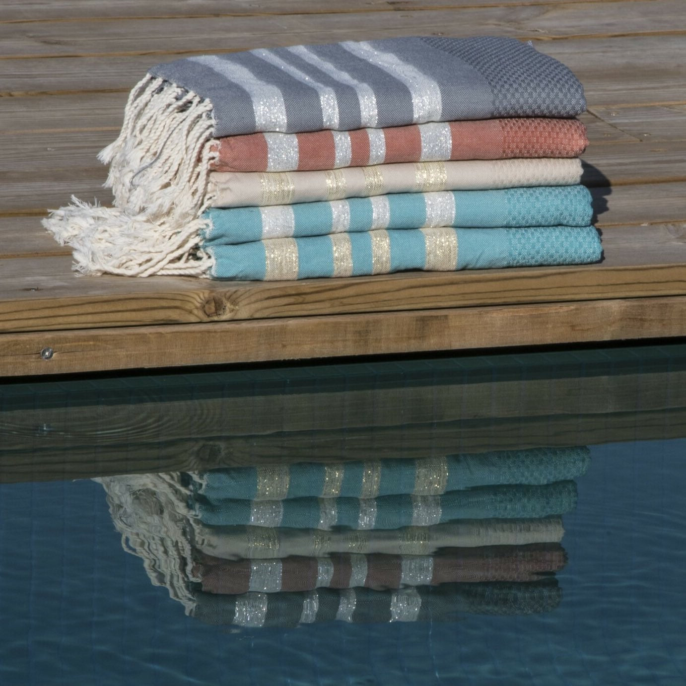 Fouta nid d'abeille lurex coton HAMPTONS 100x200