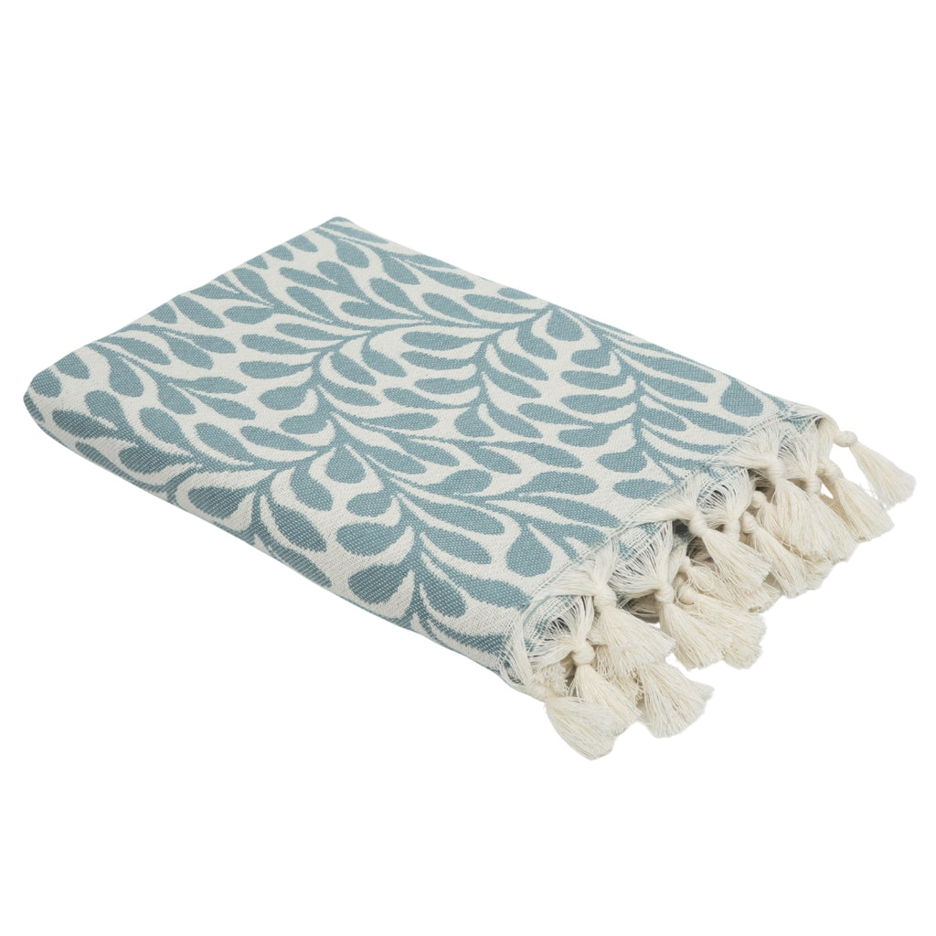 Fouta jacquard coton 100x200 FEUILLE vert sauge