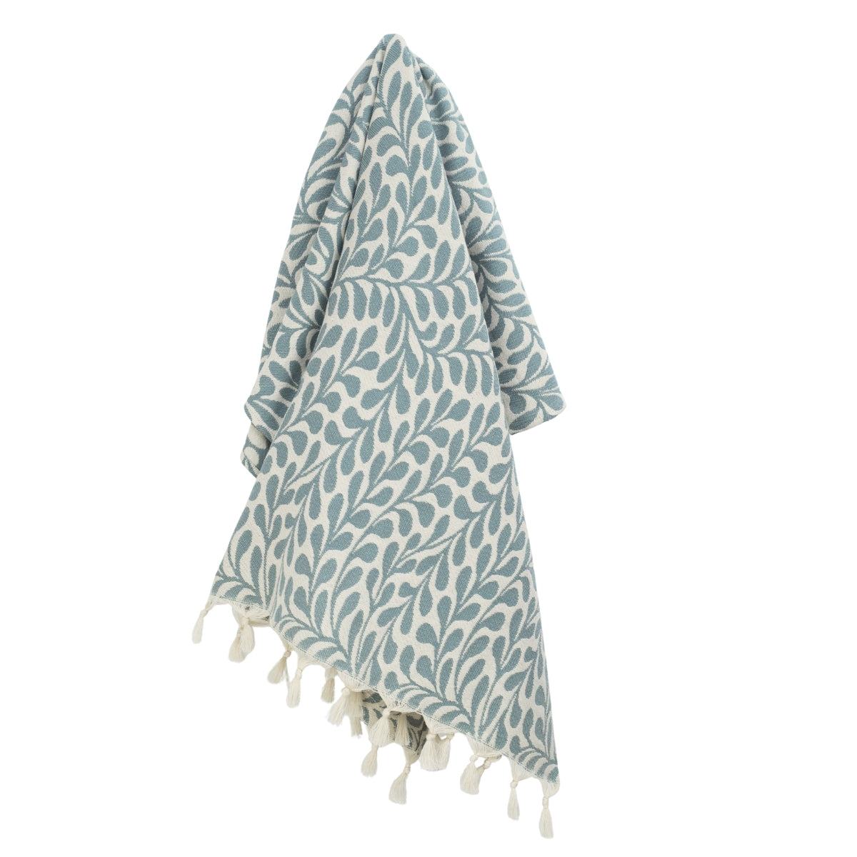Fouta jacquard coton 100x200 FEUILLE vert sauge