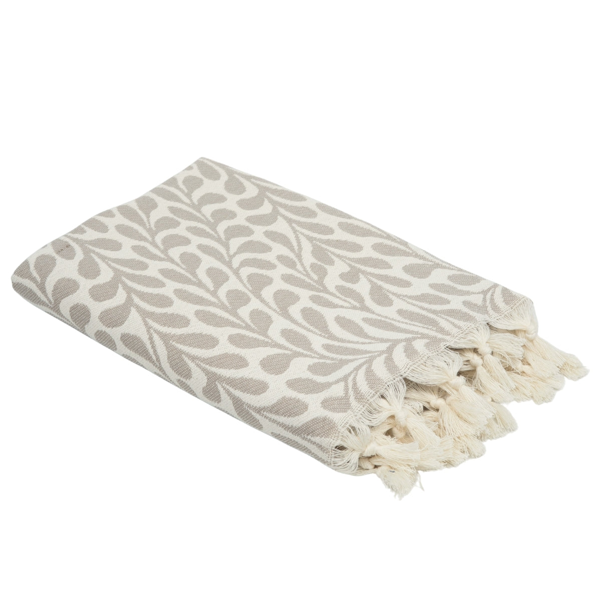 Fouta jacquard coton 100x200 FEUILLE taupe clair