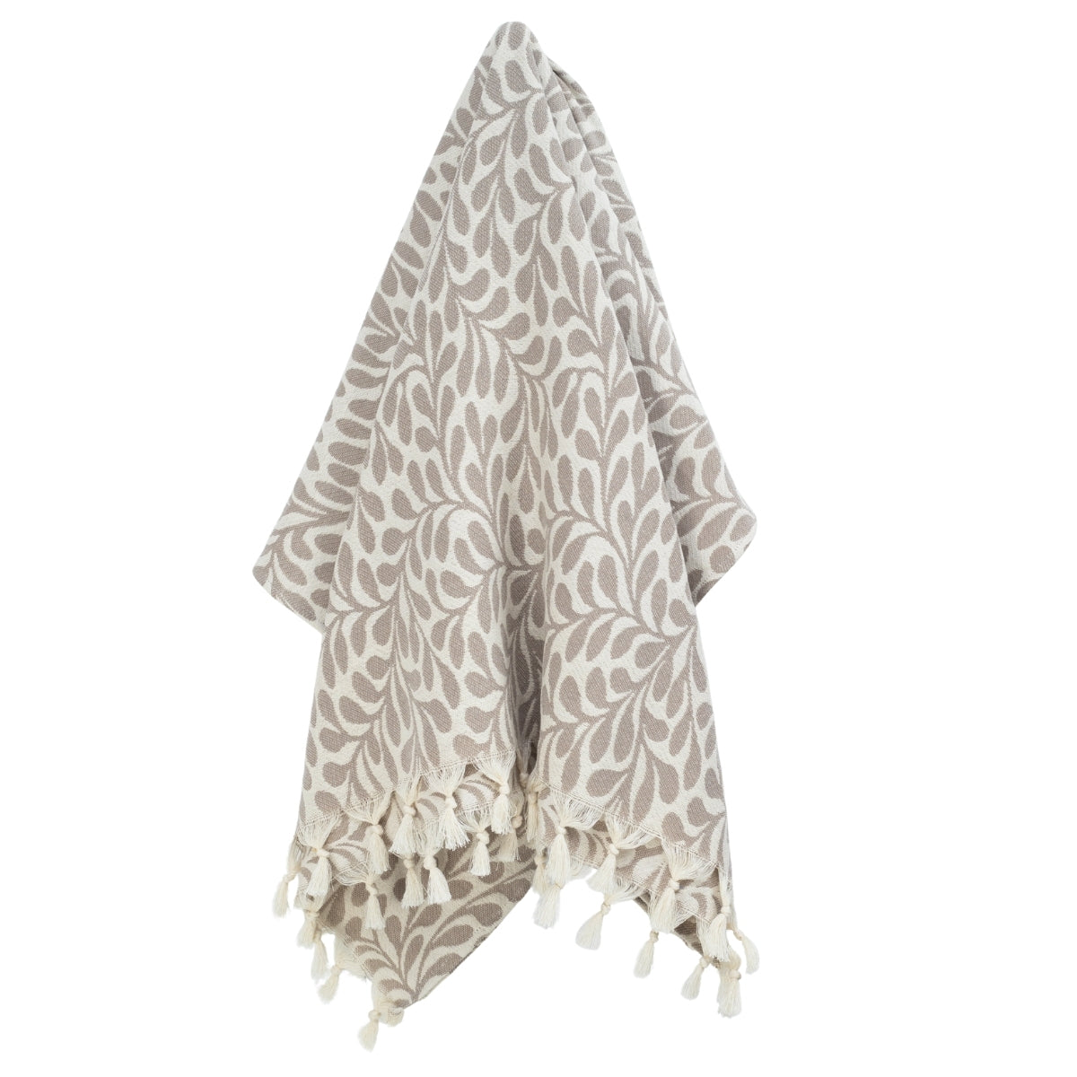Fouta jacquard coton 100x200 FEUILLE taupe clair