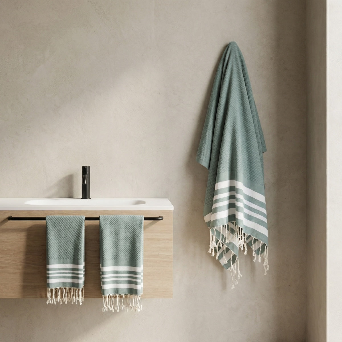 Foutas de bain (1+2) coton 100x200+2(40x60) HAMPTONS vert sauge