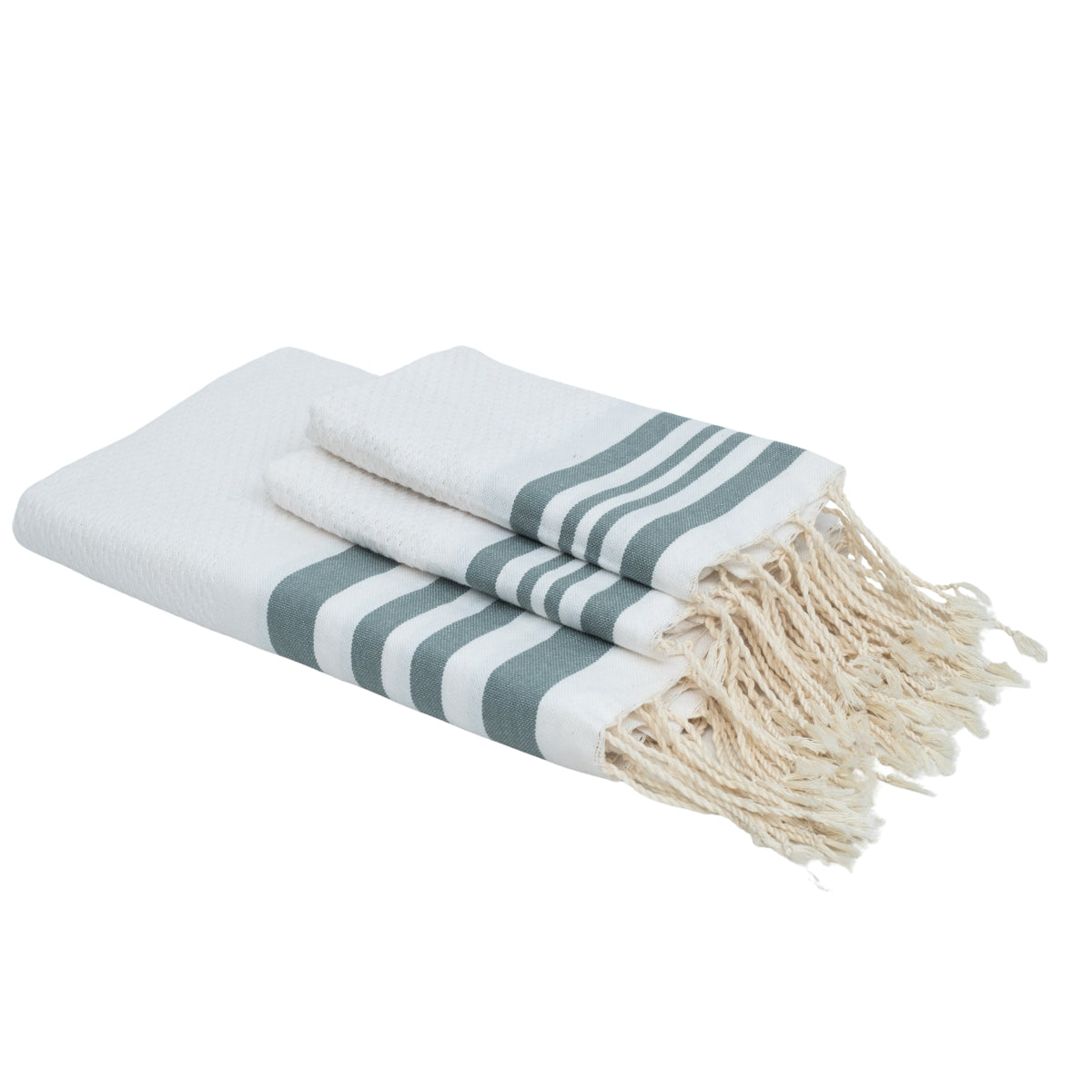 Foutas de bain (1+2) coton 100x200+2(40x60) HAMPTONS blanc / vert sauge